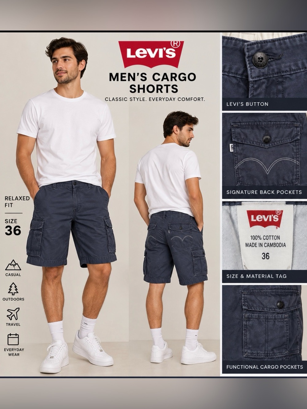 Levi's Men's Cargo Shorts in Navy